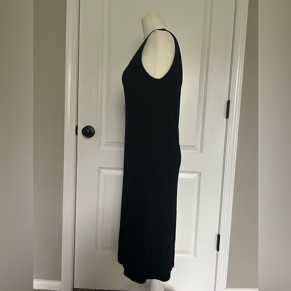 Ralph Lauren Minimalist Black V-Neck Sleeveless Slip Dress Midi 100% Rayon - Picture 3 of 9